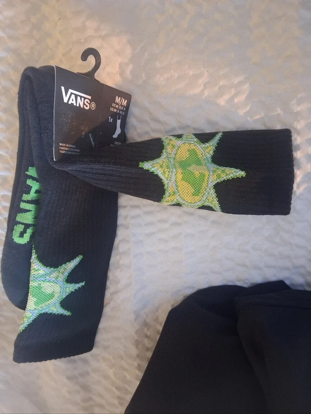 Vans Black Crew Socks with Green Star Graphic